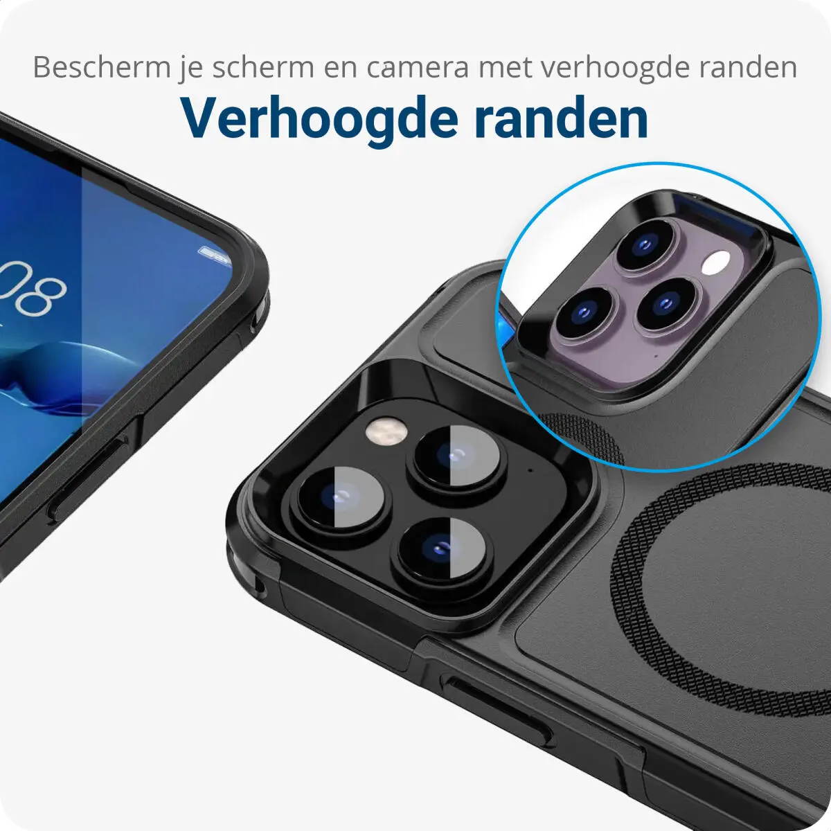 Apple iPhone 15 Hoesje Dual-Layer Hybride Back Cover met MagSafe Zwart afbeelding 5
