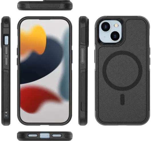 Apple iPhone 15 Hoesje Dual-Layer Hybride Back Cover met MagSafe Zwart afbeelding 10