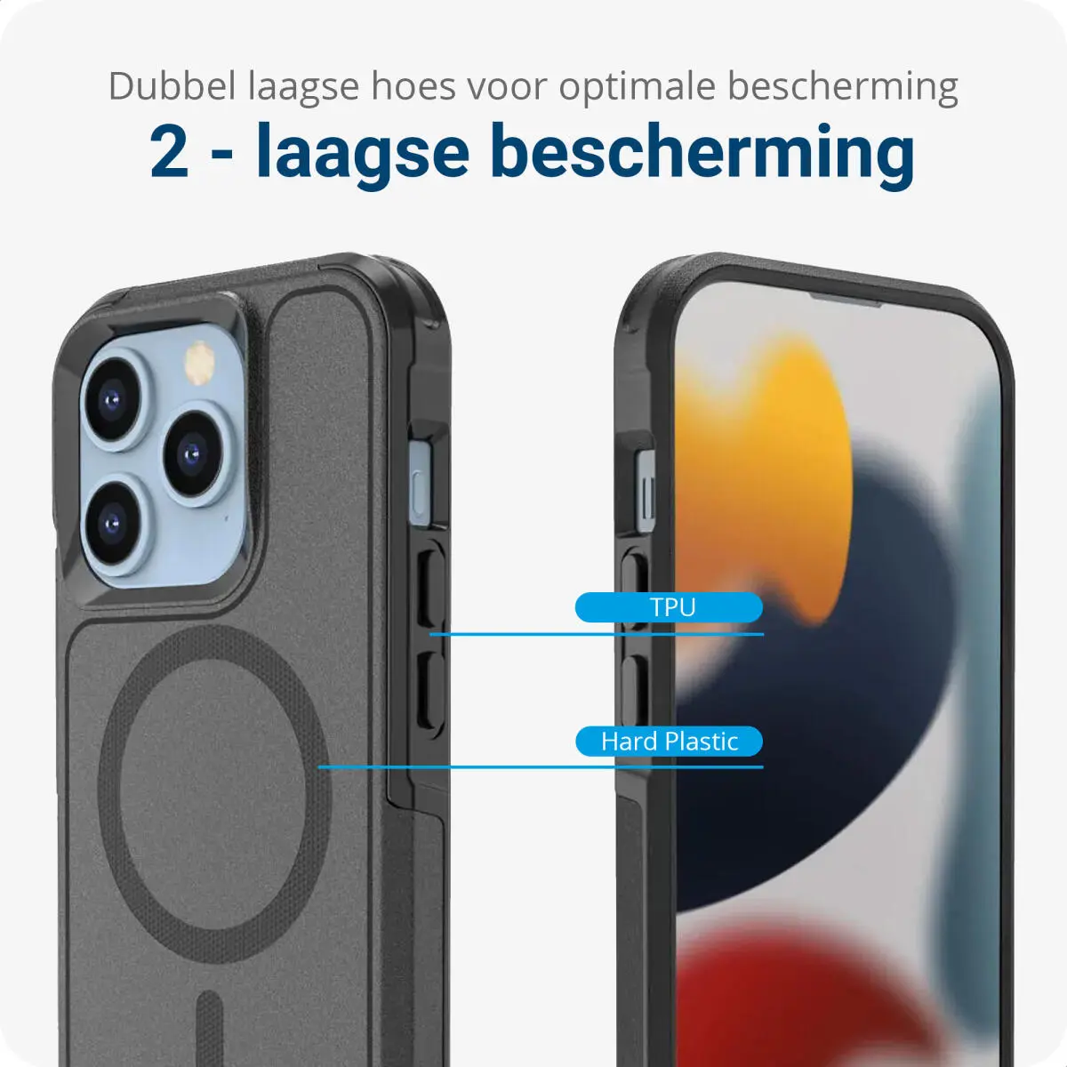 Apple iPhone 15 Pro Max Hoesje Dual-Layer Hybride Back Cover met MagSafe Zwart afbeelding 4