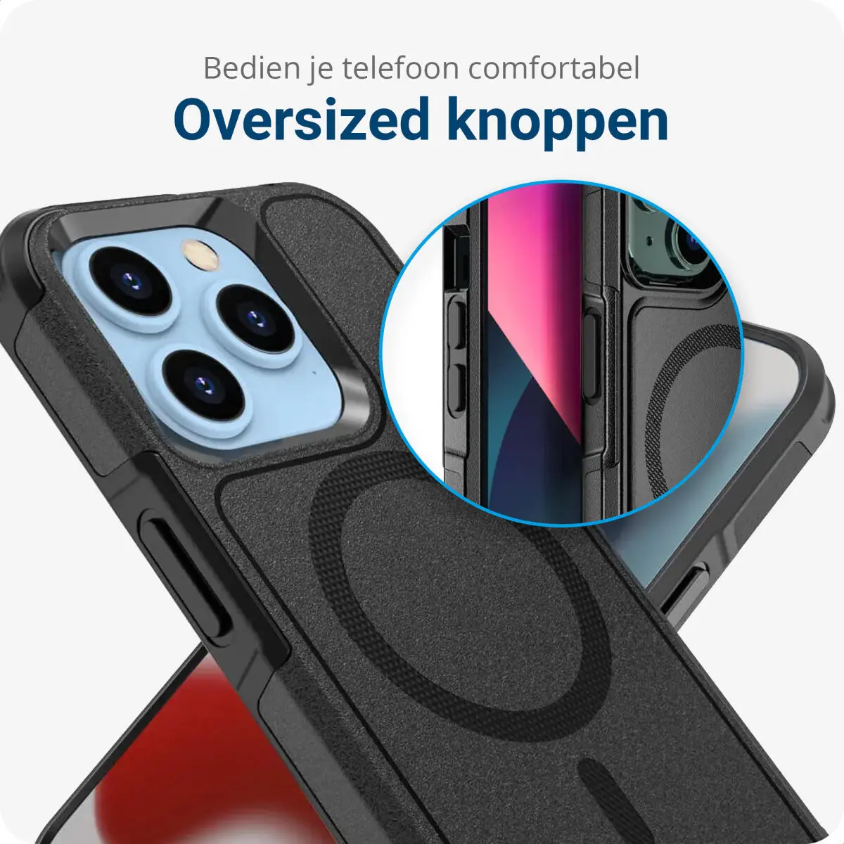 Apple iPhone 15 Pro Max Hoesje Dual-Layer Hybride Back Cover met MagSafe Zwart afbeelding 6