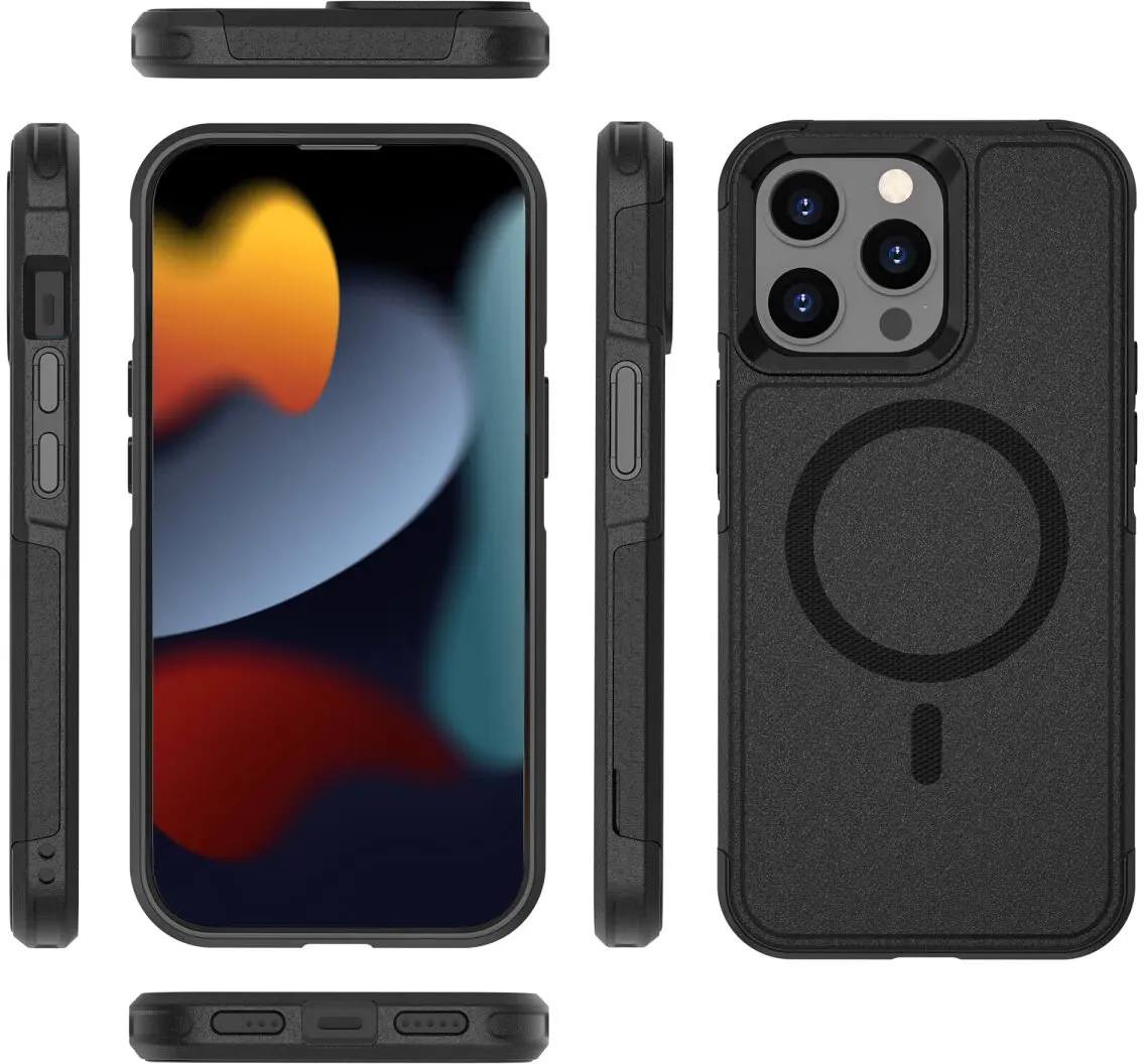 Apple iPhone 15 Pro Max Hoesje Dual-Layer Hybride Back Cover met MagSafe Zwart afbeelding 9