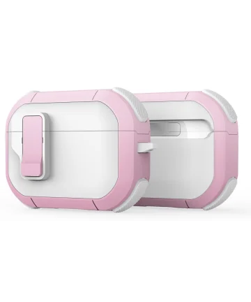 Dux Ducis PECP Apple AirPods Pro 1 / 2 Hoesje met Aluminum Haak Wit Roze Hoesjes