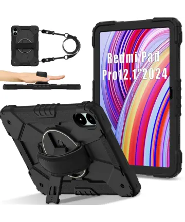 Xiaomi Redmi Pad Pro / Poco Pad Hoes Back Cover met Kickstand en Handriem Zwart Hoesjes