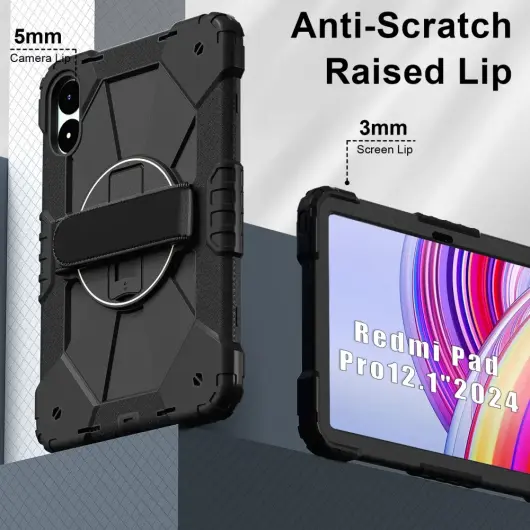 Xiaomi Redmi Pad Pro / Poco Pad Hoes Back Cover met Kickstand en Handriem Zwart afbeelding 4