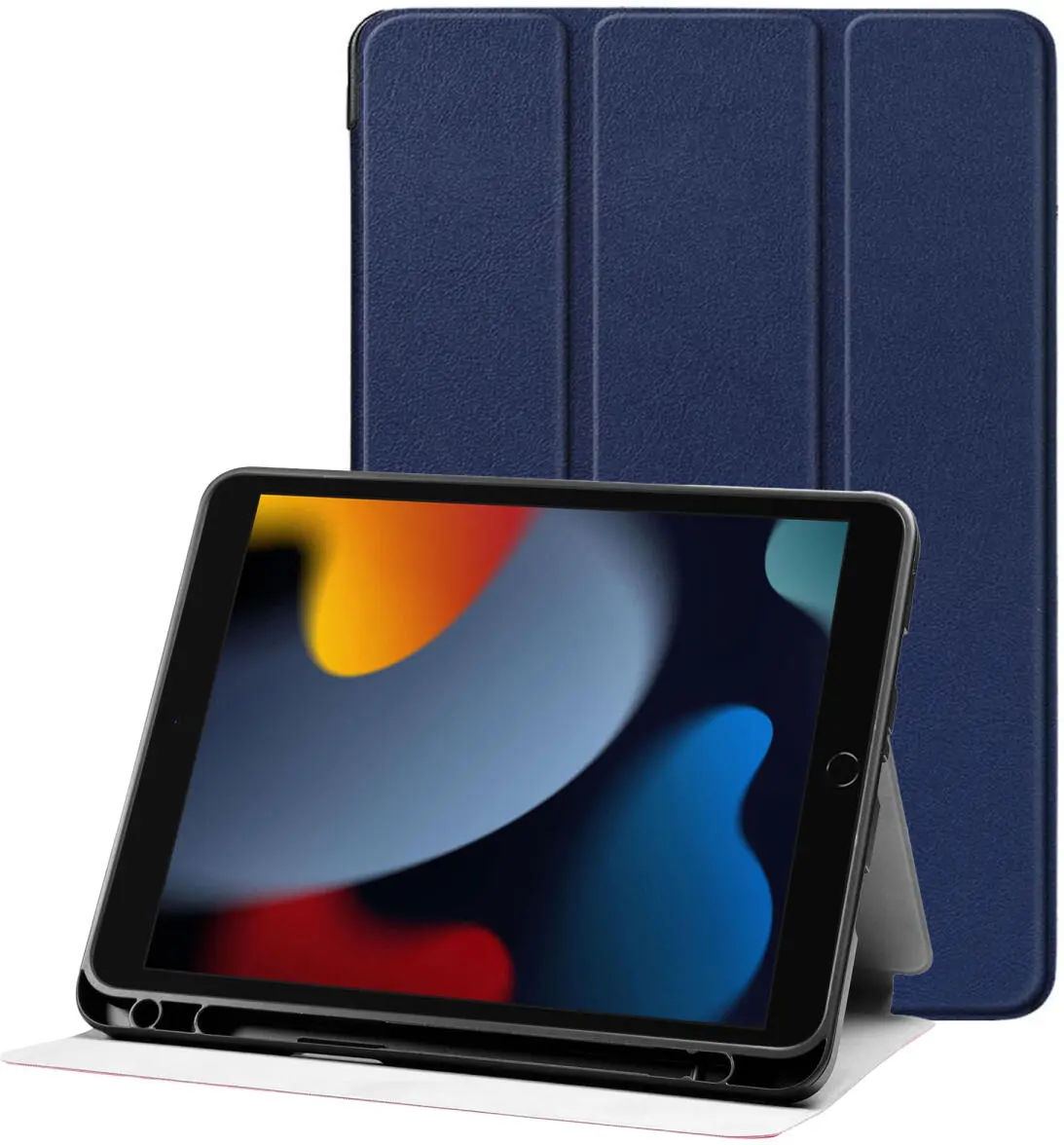 Apple iPad 10.2 (2019/2020/2021) Hoes Luxe Tri-Fold Book Case Kunst Leer Blauw afbeelding 1