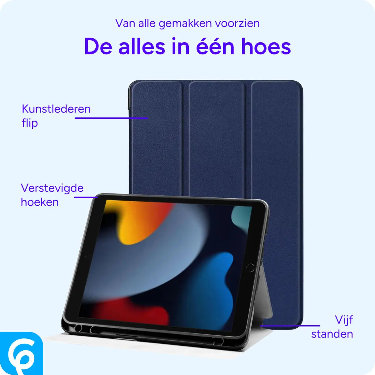 Apple iPad 10.2 (2019/2020/2021) Hoes Luxe Tri-Fold Book Case Kunst Leer Blauw afbeelding 5