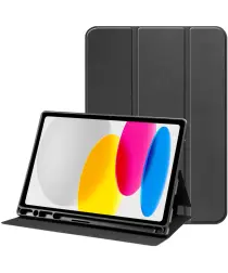 Apple iPad Air 10.9 (2020/2022) Hoes Luxe Tri-Fold Book Case Kunst Leer Zwart afbeelding