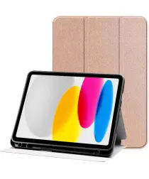 Apple iPad Air 10.9 (2020/2022) Hoes Luxe Tri-Fold Book Case Kunst Leer Roze afbeelding