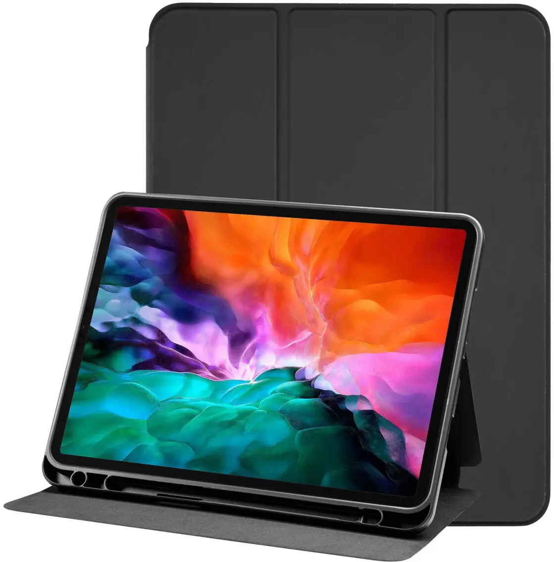 Apple iPad Pro 12.9 Hoes Luxe Tri-Fold Book Case Kunst Leer Zwart afbeelding 1