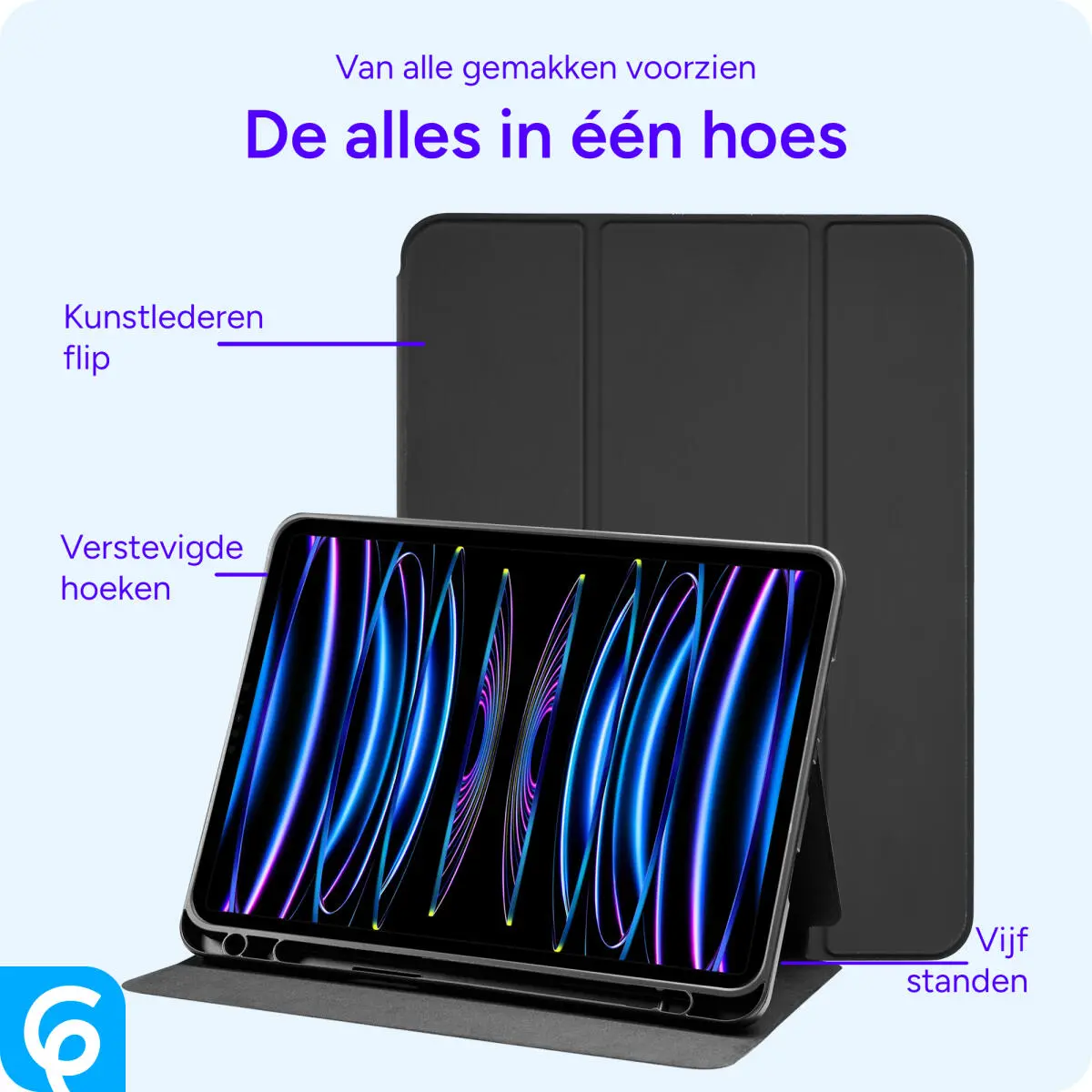 Apple iPad Pro 12.9 Hoes Luxe Tri-Fold Book Case Kunst Leer Zwart afbeelding 2