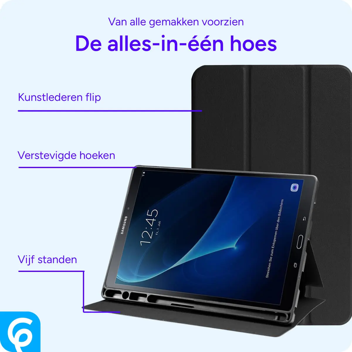 Samsung Galaxy Tab A 10.1 (2016) Hoes Luxe Tri-Fold Book Case Kunst Leer Zwart afbeelding 3