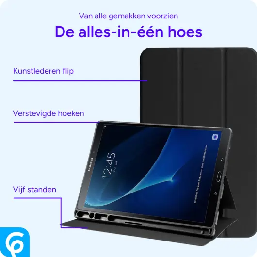 Samsung Galaxy Tab A 10.1 (2016) Hoes Luxe Tri-Fold Book Case Kunst Leer Zwart afbeelding 3