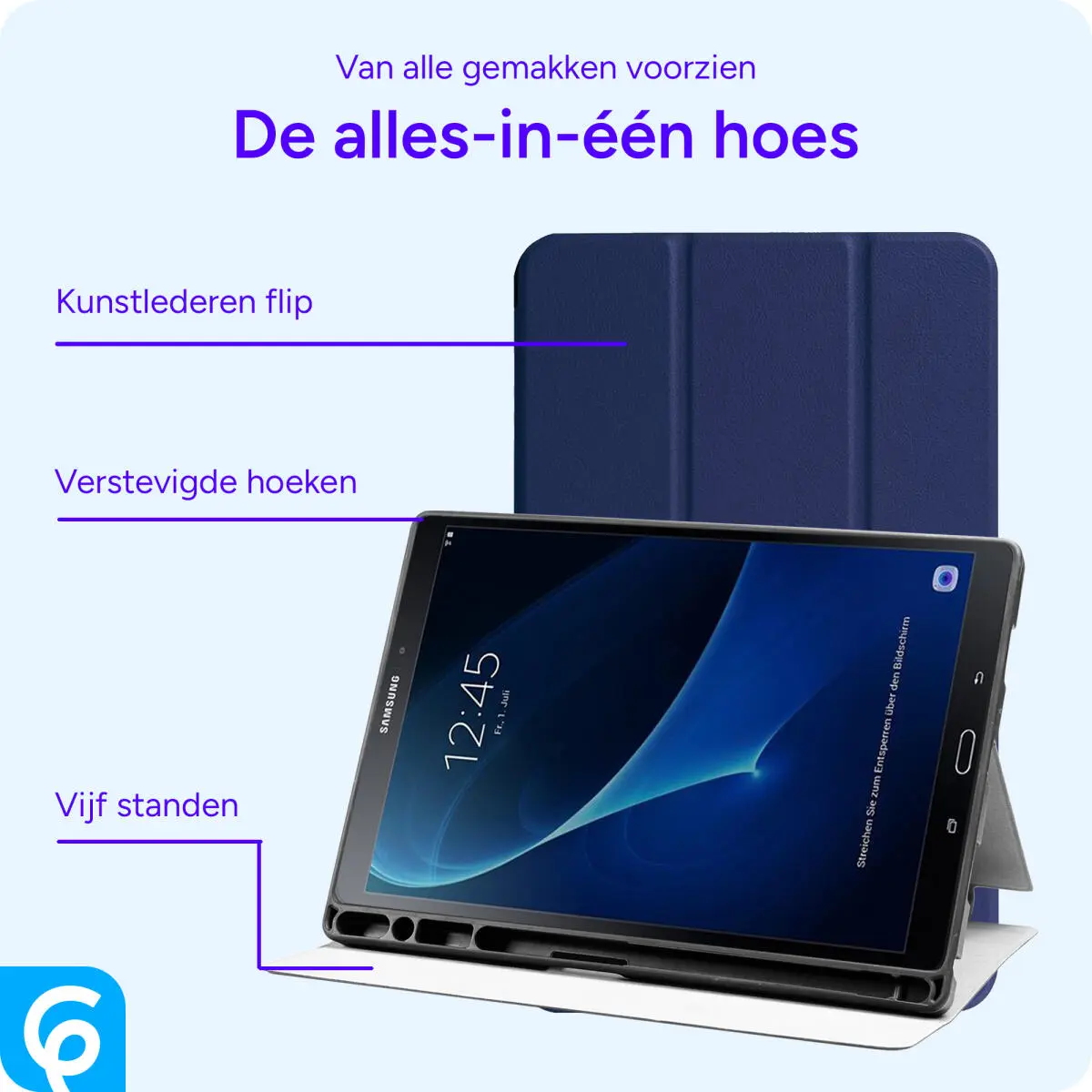 Samsung Galaxy Tab A 10.1 (2016) Hoes Luxe Tri-Fold Book Case Kunst Leer Blauw afbeelding 3