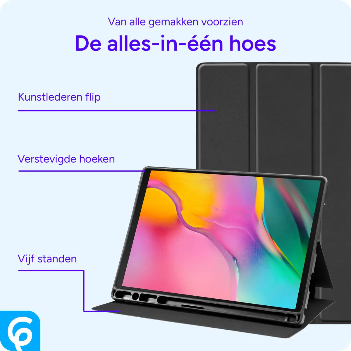 Samsung Galaxy Tab A 10.1 (2019) Hoes Luxe Tri-Fold Book Case Kunst Leer Zwart afbeelding 3