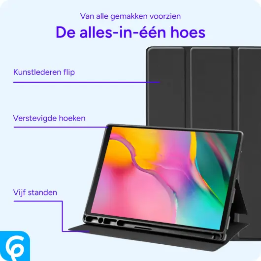 Samsung Galaxy Tab A 10.1 (2019) Hoes Luxe Tri-Fold Book Case Kunst Leer Zwart afbeelding 3