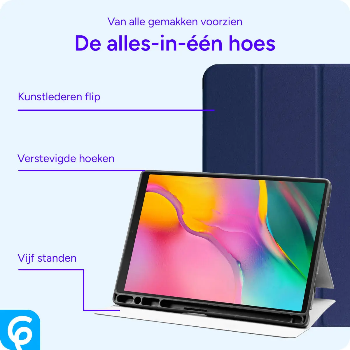 Samsung Galaxy Tab A 10.1 (2019) Hoes Luxe Tri-Fold Book Case Kunst Leer Blauw afbeelding 3