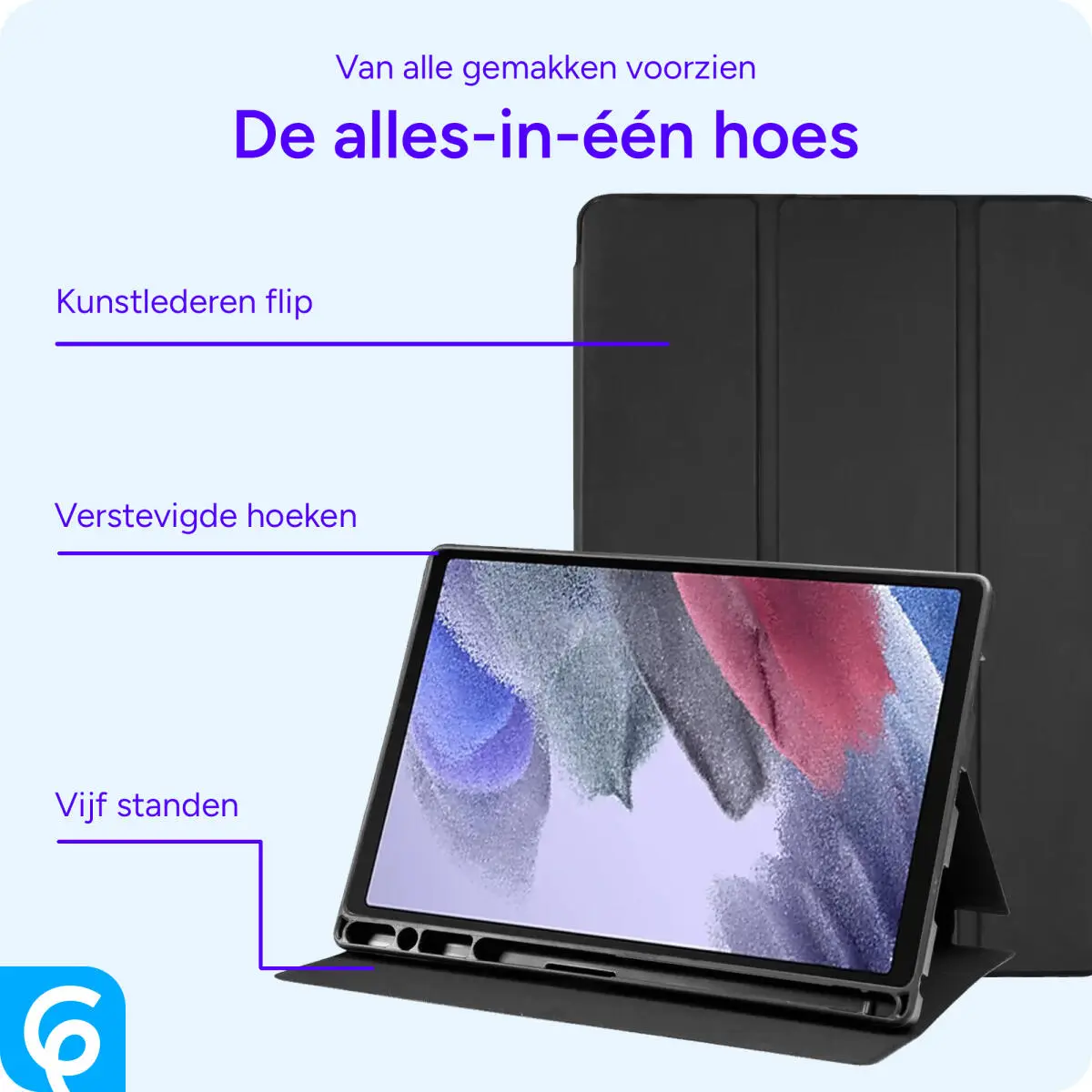 Samsung Galaxy Tab A7 Lite Hoes Luxe Tri-Fold Book Case Kunst Leer Zwart afbeelding 3