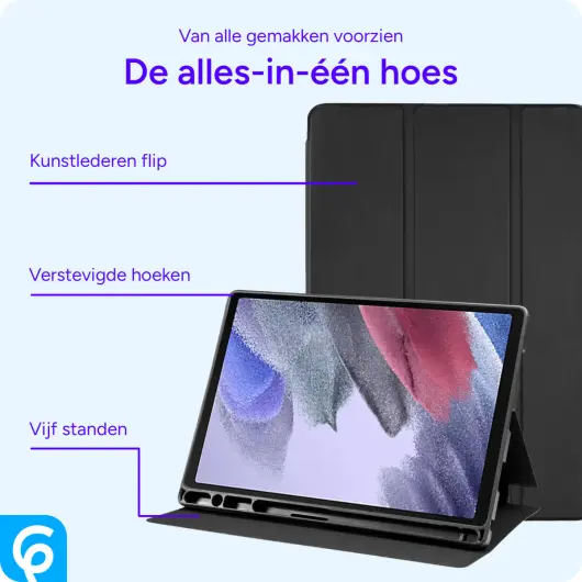 Samsung Galaxy Tab A7 Lite Hoes Luxe Tri-Fold Book Case Kunst Leer Zwart afbeelding 3
