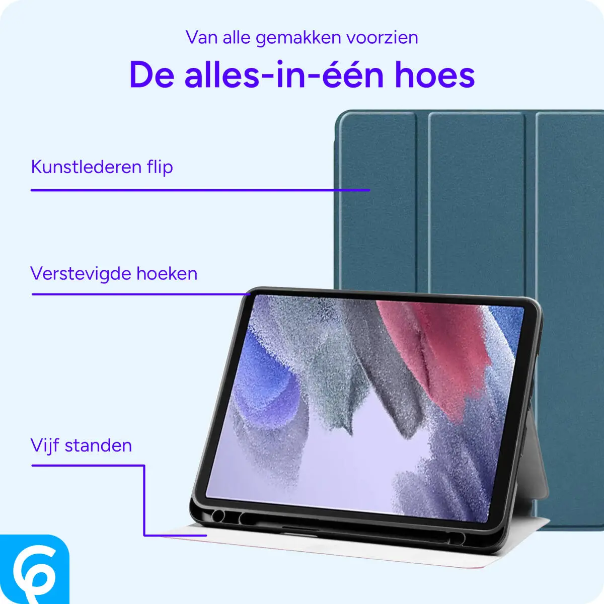 Samsung Galaxy Tab A7 Lite Hoes Luxe Tri-Fold Book Case Kunst Leer Blauw afbeelding 3