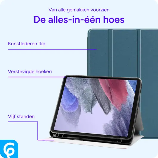 Samsung Galaxy Tab A7 Lite Hoes Luxe Tri-Fold Book Case Kunst Leer Blauw afbeelding 3