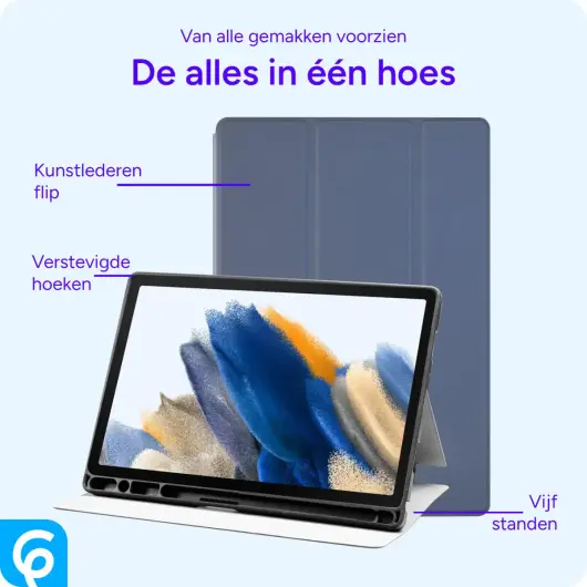 Samsung Galaxy Tab A8 Hoes Luxe Tri-Fold Book Case Kunst Leer Blauw afbeelding 5