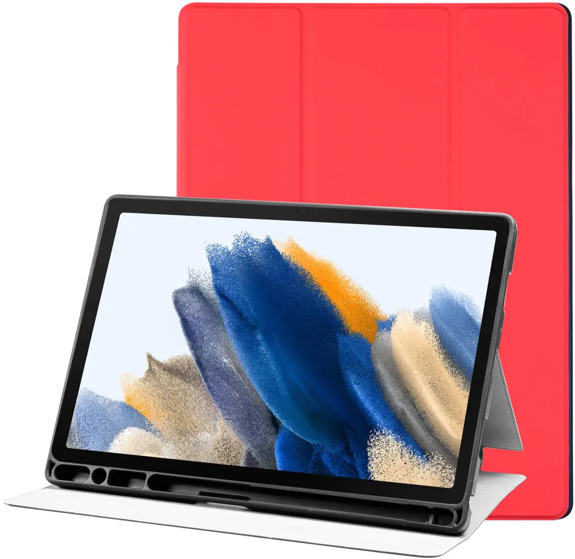 Samsung Galaxy Tab A8 Hoes Luxe Tri-Fold Book Case Kunst Leer Rood afbeelding 1