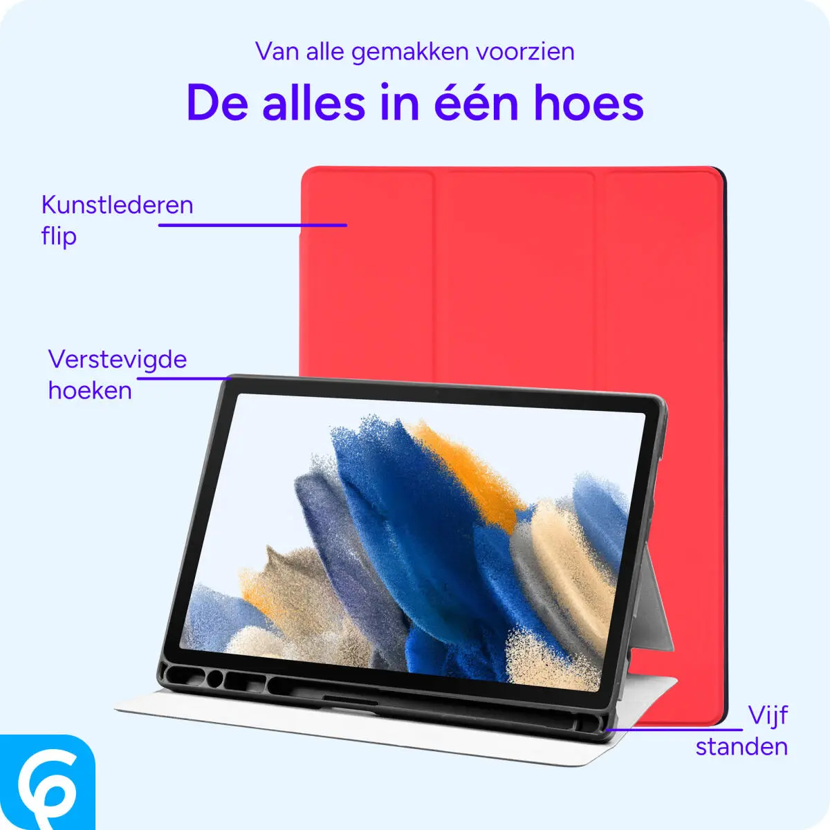 Samsung Galaxy Tab A8 Hoes Luxe Tri-Fold Book Case Kunst Leer Rood afbeelding 5