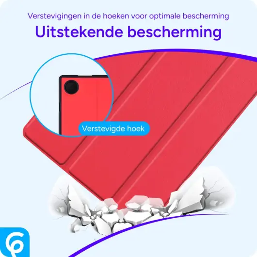 Samsung Galaxy Tab A8 Hoes Luxe Tri-Fold Book Case Kunst Leer Rood afbeelding 2