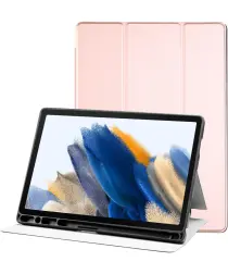 Samsung Galaxy Tab A8 Hoes Luxe Tri-Fold Book Case Kunst Leer Roze afbeelding