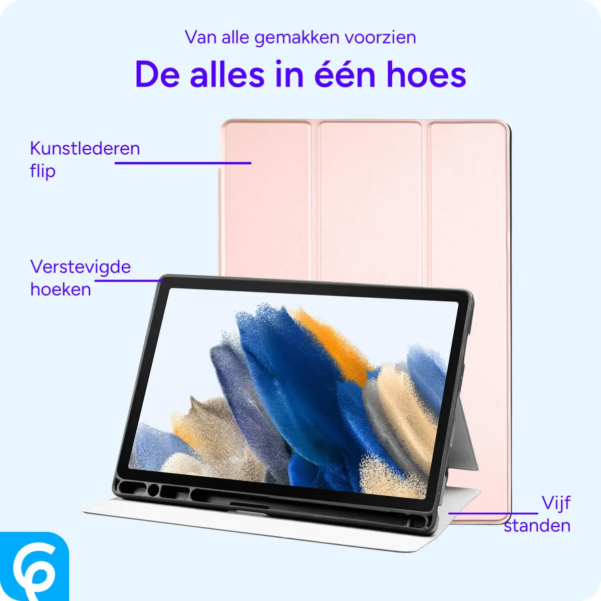 Samsung Galaxy Tab A8 Hoes Luxe Tri-Fold Book Case Kunst Leer Roze afbeelding 5