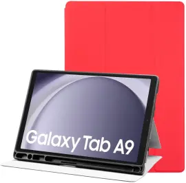 Samsung Galaxy Tab A9 Hoes Luxe Tri-Fold Book Case Kunst Leer Rood