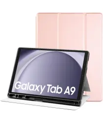 Samsung Galaxy Tab A9 Hoes Luxe Tri-Fold Book Case Kunst Leer Roze afbeelding
