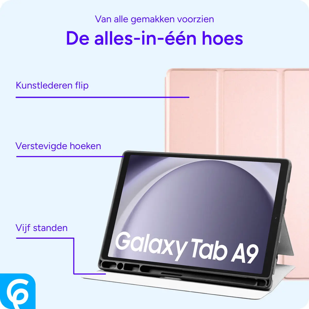 Samsung Galaxy Tab A9 Hoes Luxe Tri-Fold Book Case Kunst Leer Roze afbeelding 3