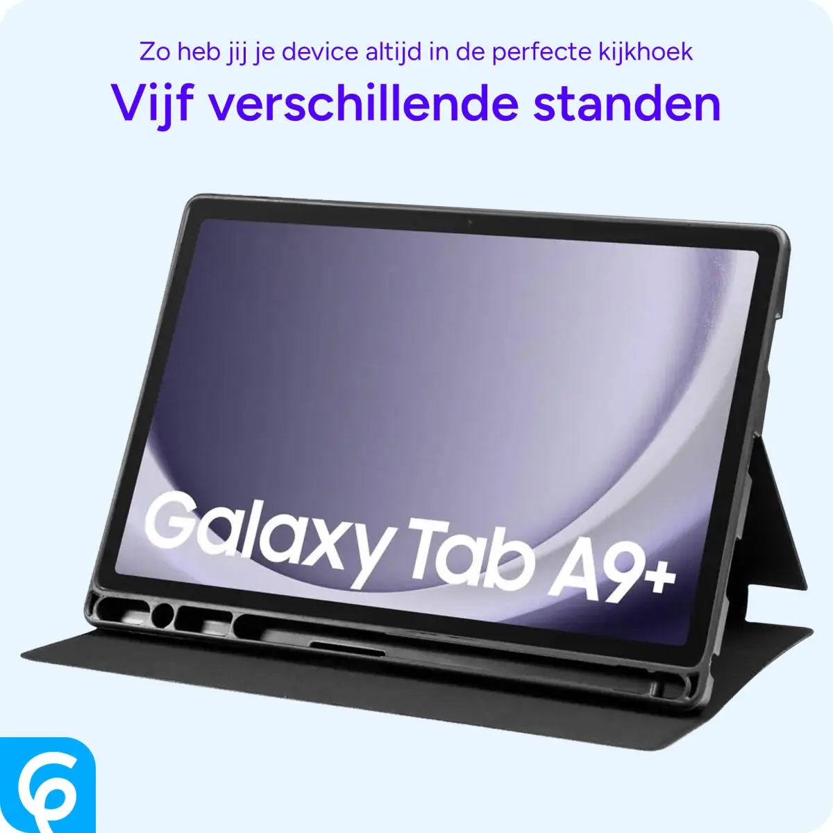 Samsung Galaxy Tab A9 Plus Hoes Luxe Tri-Fold Book Case Kunst Leer Zwart afbeelding 5