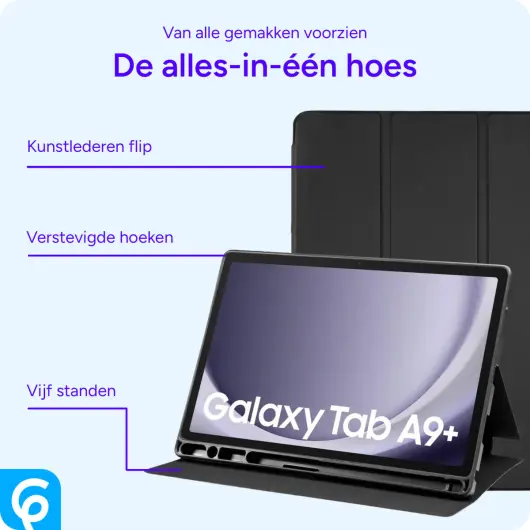 Samsung Galaxy Tab A9 Plus Hoes Luxe Tri-Fold Book Case Kunst Leer Zwart afbeelding 3