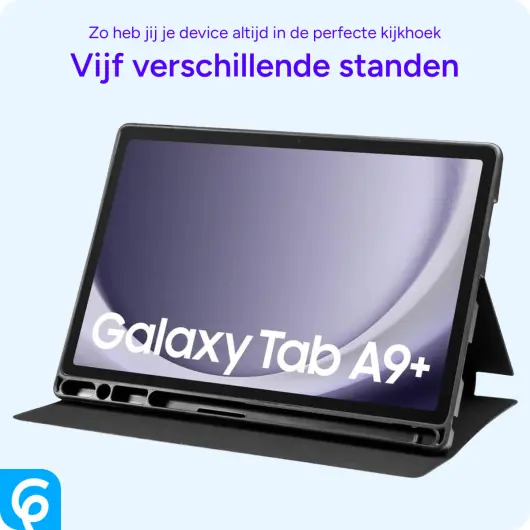 Samsung Galaxy Tab A9 Plus Hoes Luxe Tri-Fold Book Case Kunst Leer Zwart afbeelding 5