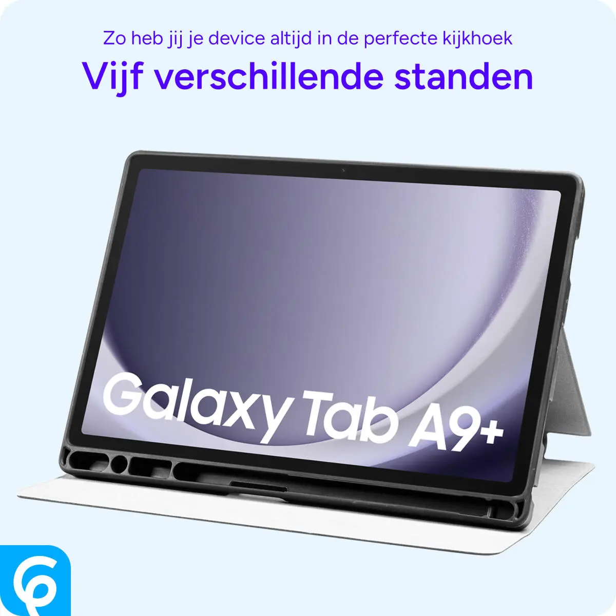 Samsung Galaxy Tab A9 Plus Hoes Luxe Tri-Fold Book Case Kunst Leer Blauw afbeelding 5