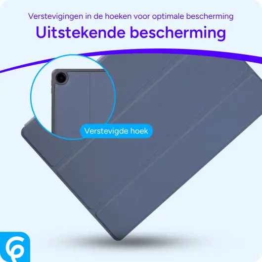 Samsung Galaxy Tab A9 Plus Hoes Luxe Tri-Fold Book Case Kunst Leer Blauw afbeelding 2