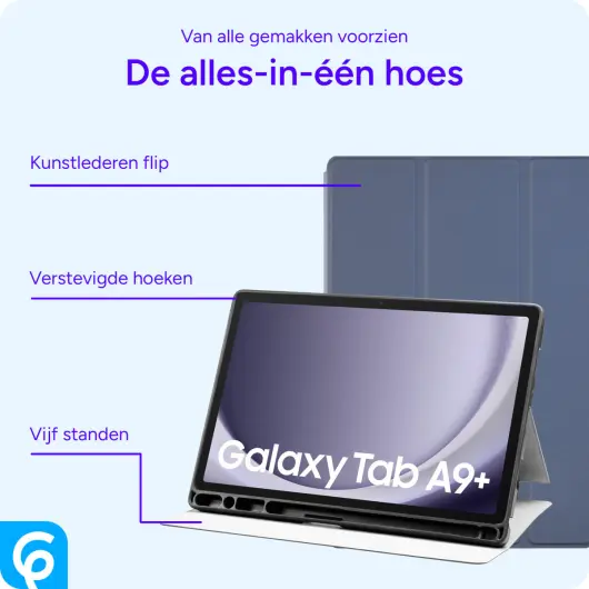 Samsung Galaxy Tab A9 Plus Hoes Luxe Tri-Fold Book Case Kunst Leer Blauw afbeelding 3