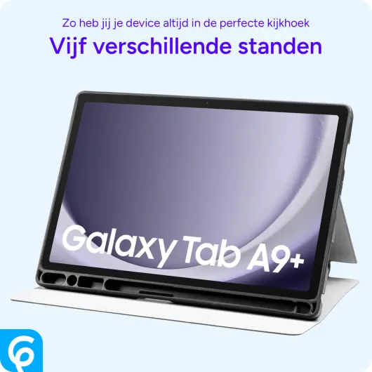 Samsung Galaxy Tab A9 Plus Hoes Luxe Tri-Fold Book Case Kunst Leer Blauw afbeelding 5