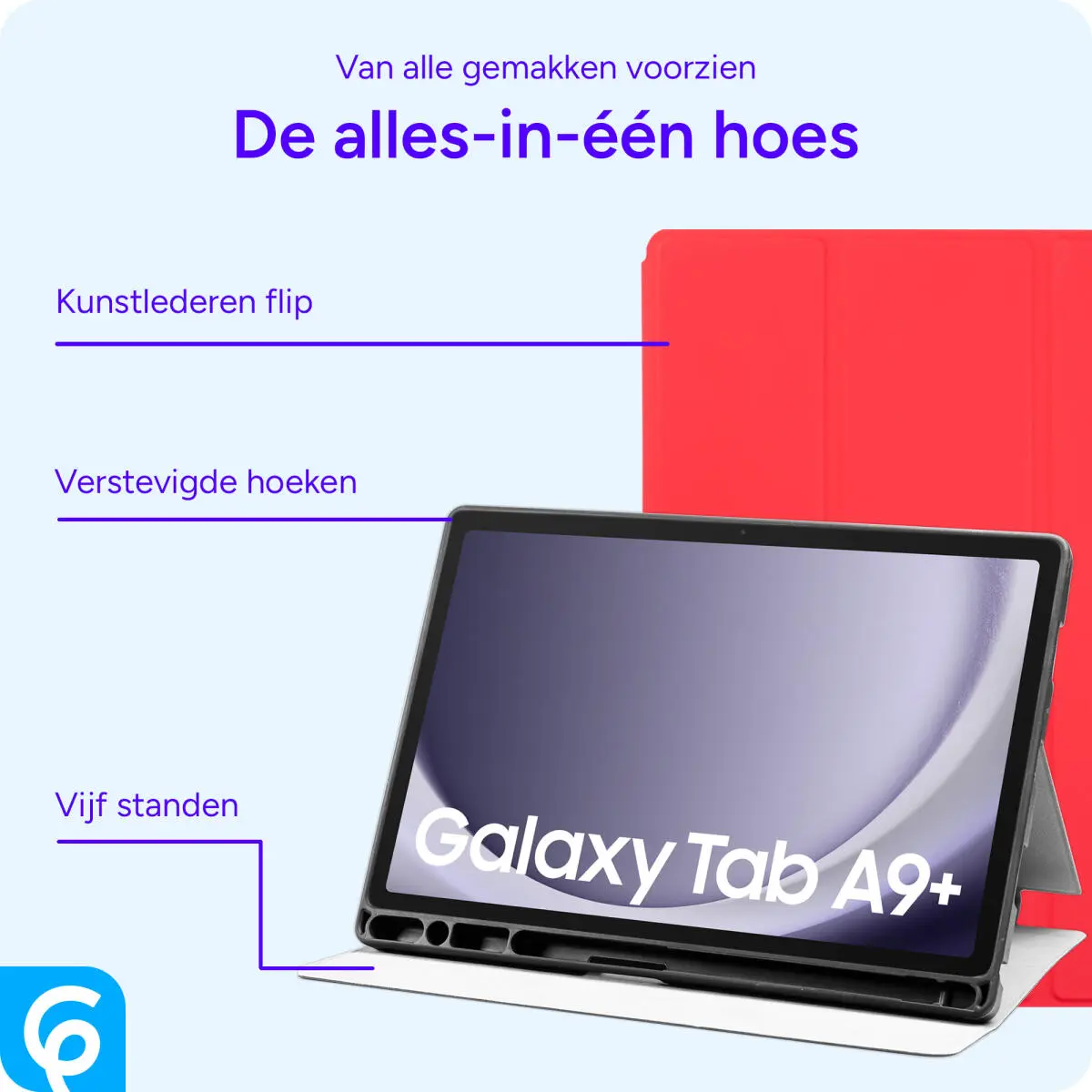 Samsung Galaxy Tab A9 Plus Hoes Luxe Tri-Fold Book Case Kunst Leer Rood afbeelding 3