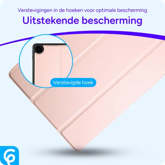 Samsung Galaxy Tab A9 Plus Hoes Luxe Tri-Fold Book Case Kunst Leer Roze afbeelding 2