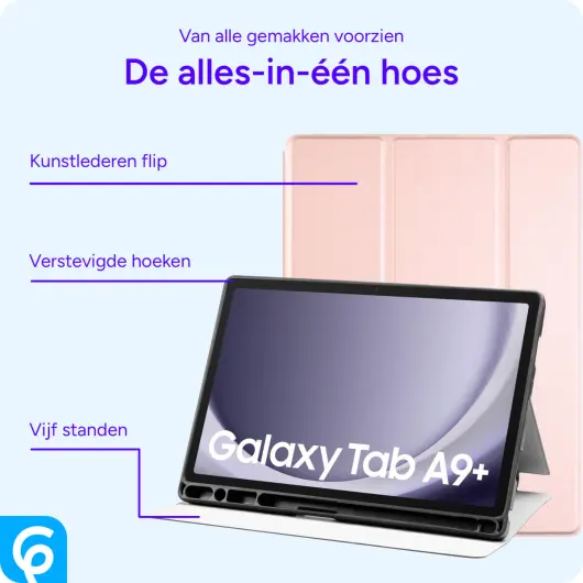 Samsung Galaxy Tab A9 Plus Hoes Luxe Tri-Fold Book Case Kunst Leer Roze afbeelding 3