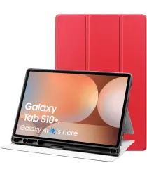 Samsung Galaxy Tab S10+/S9+/S9 FE+ Hoes Luxe Tri-Fold Book Case Kunst Leer Rood afbeelding