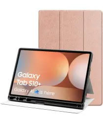 Samsung Galaxy Tab S10+/S9+/S9 FE+ Hoes Luxe Tri-Fold Book Case Kunst Leer Roze afbeelding