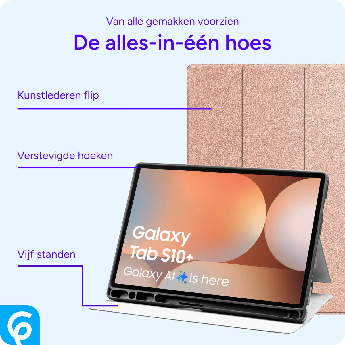 Samsung Galaxy Tab S10+/S9+/S9 FE+ Hoes Luxe Tri-Fold Book Case Kunst Leer Roze afbeelding 3