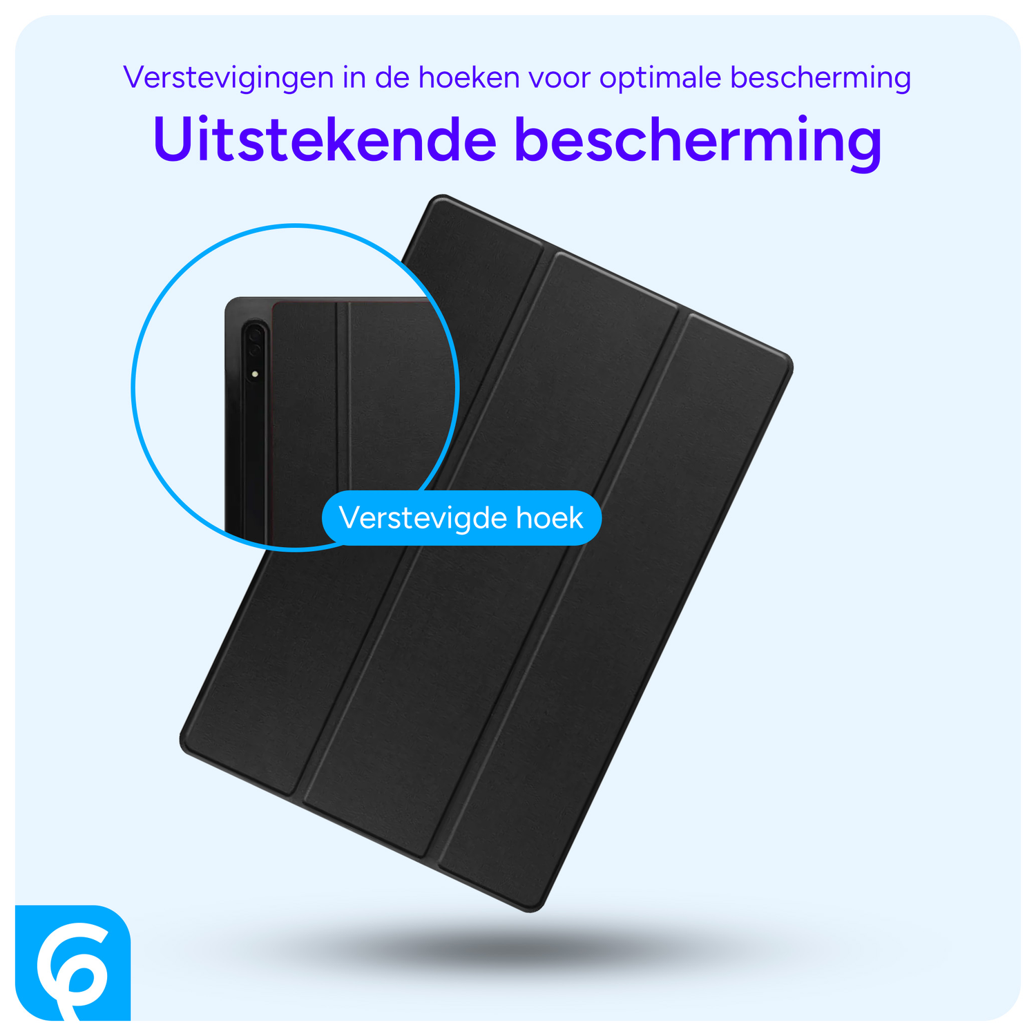 Samsung Tab S10 Ultra / S9 Ultra Hoes Luxe Tri-Fold Book Case Kunst Leer Zwart afbeelding 2
