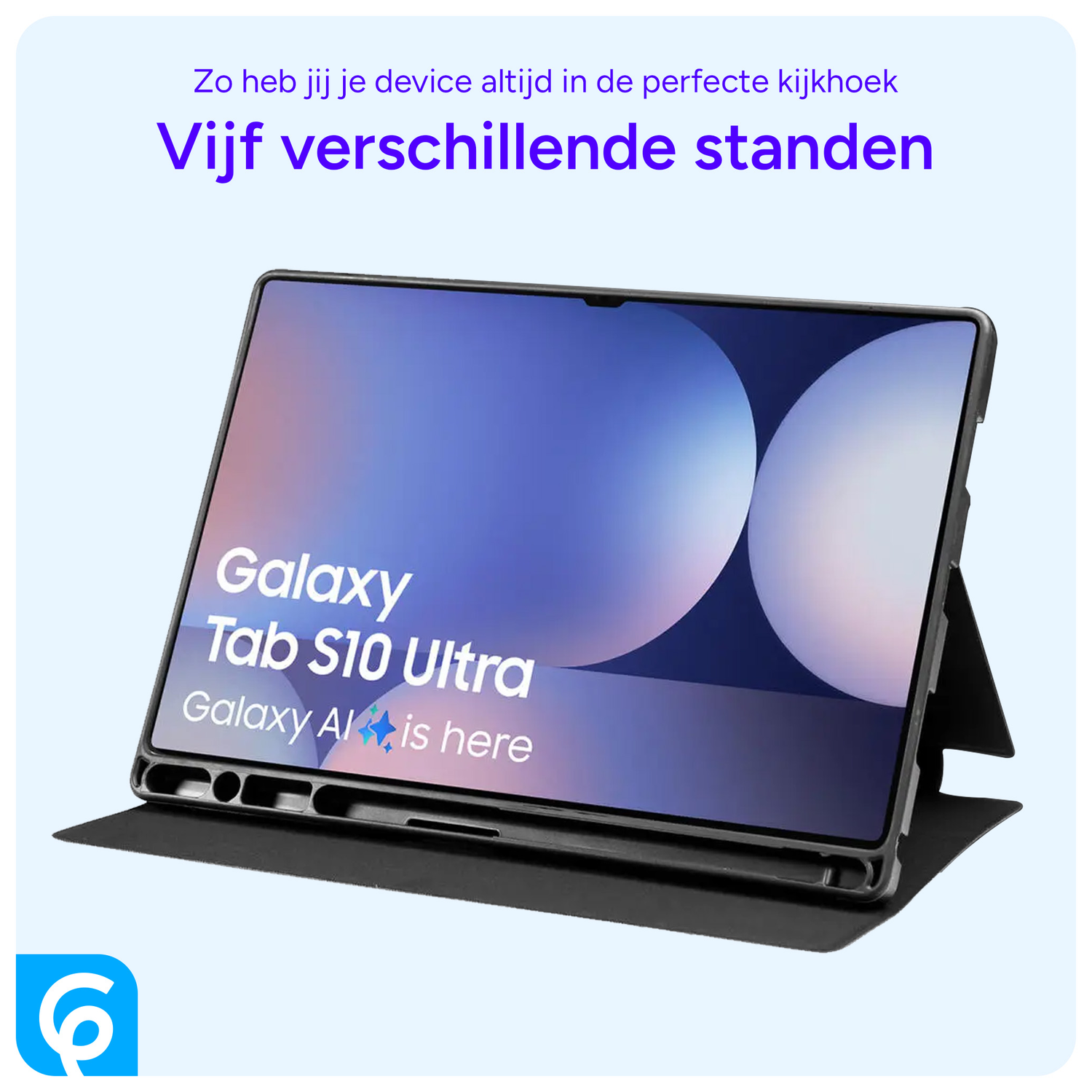 Samsung Tab S10 Ultra / S9 Ultra Hoes Luxe Tri-Fold Book Case Kunst Leer Zwart afbeelding 7
