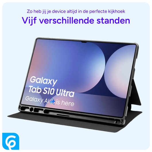 Samsung Tab S10 Ultra / S9 Ultra Hoes Luxe Tri-Fold Book Case Kunst Leer Zwart afbeelding 7