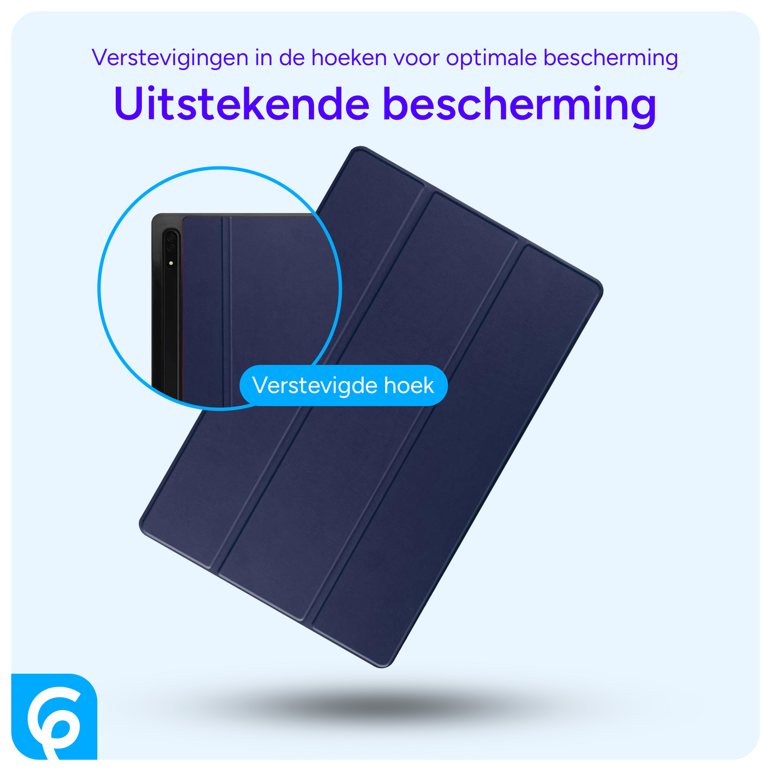Samsung Tab S10 Ultra / S9 Ultra Hoes Luxe Tri-Fold Book Case Kunst Leer Blauw afbeelding 2